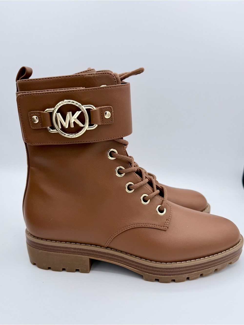 Michael Kors Rhody Combat Boots Cognac Leather 7